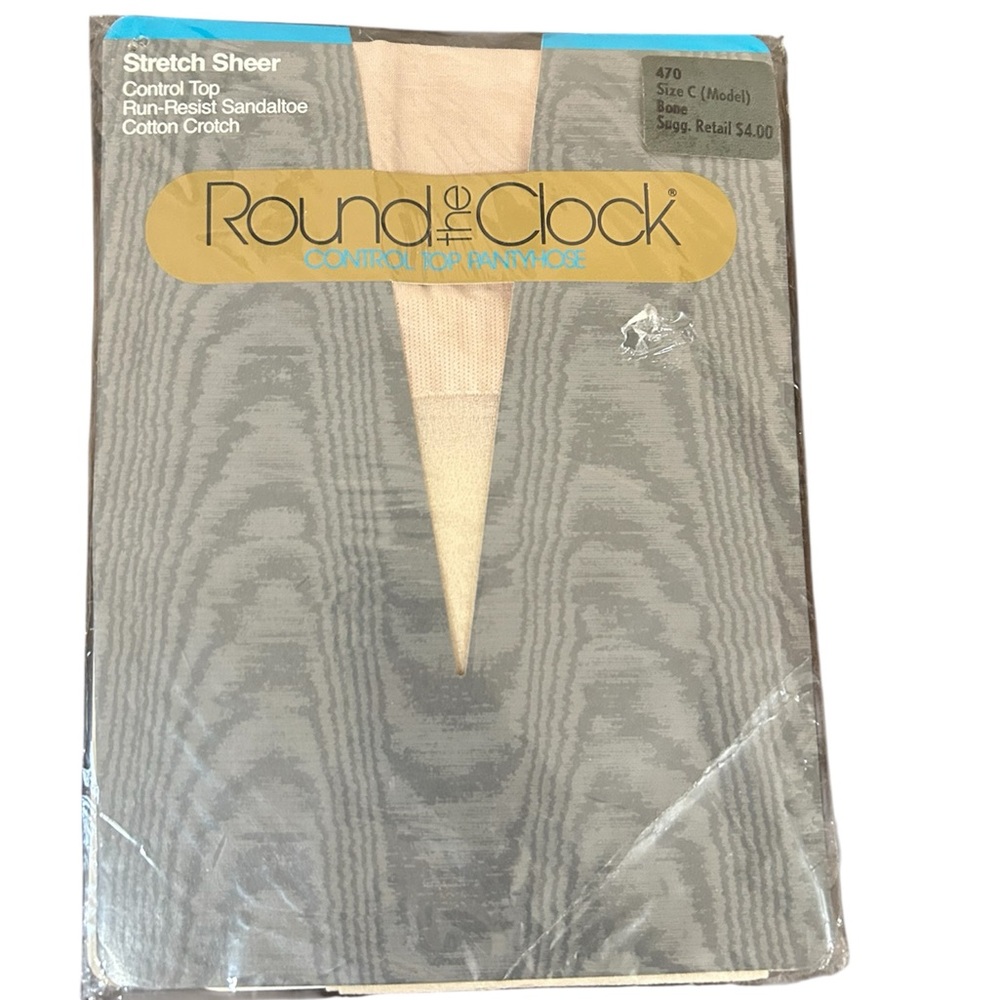 NWT Vintage 1983 Round The Clock Stretch Sheer Control Top Pantyhose Bone-Model